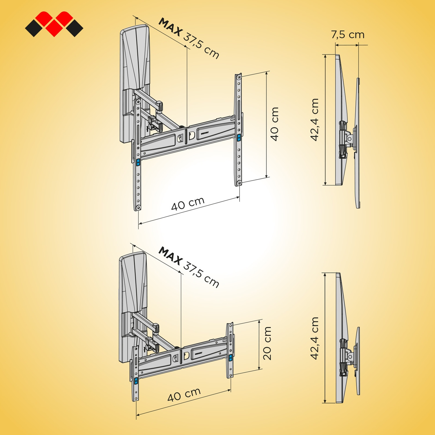 Disegno tecnico di due supporti a muro con dimensioni.