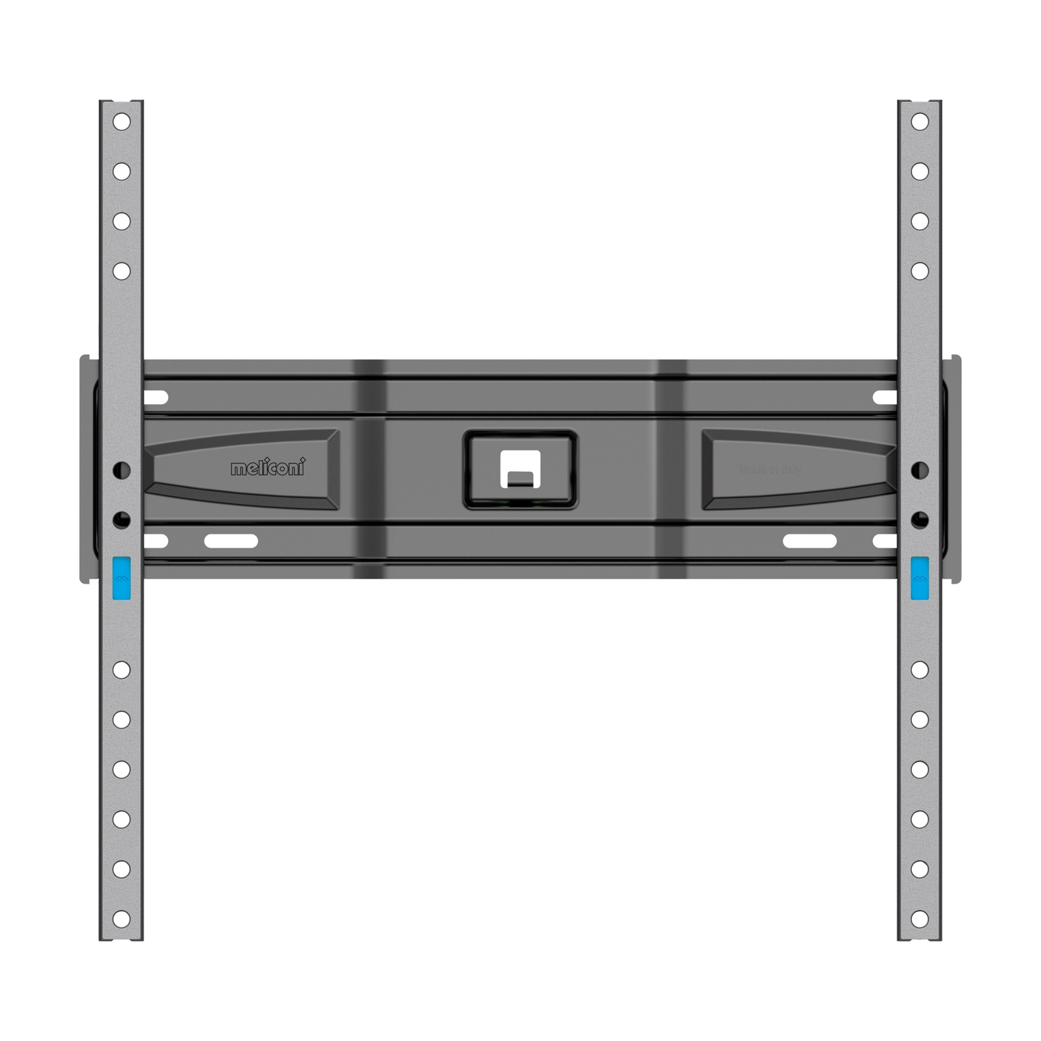 Supporto da parete TV grigio con bracci regolabili e nome del marchio visibile 'meliconi'.