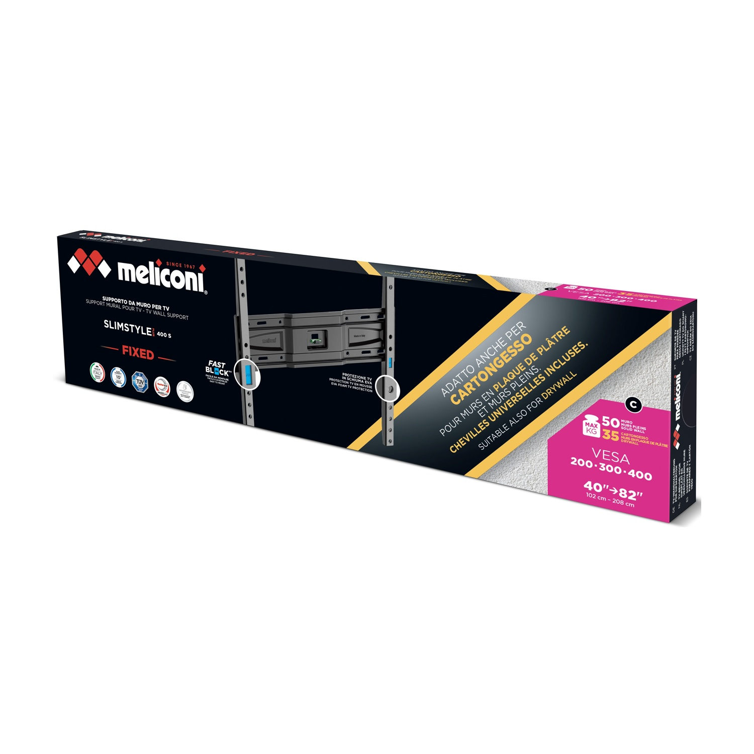 Supporto muro TV Meliconi, Slimstyle 400 S, fisso, VESA 200-400.