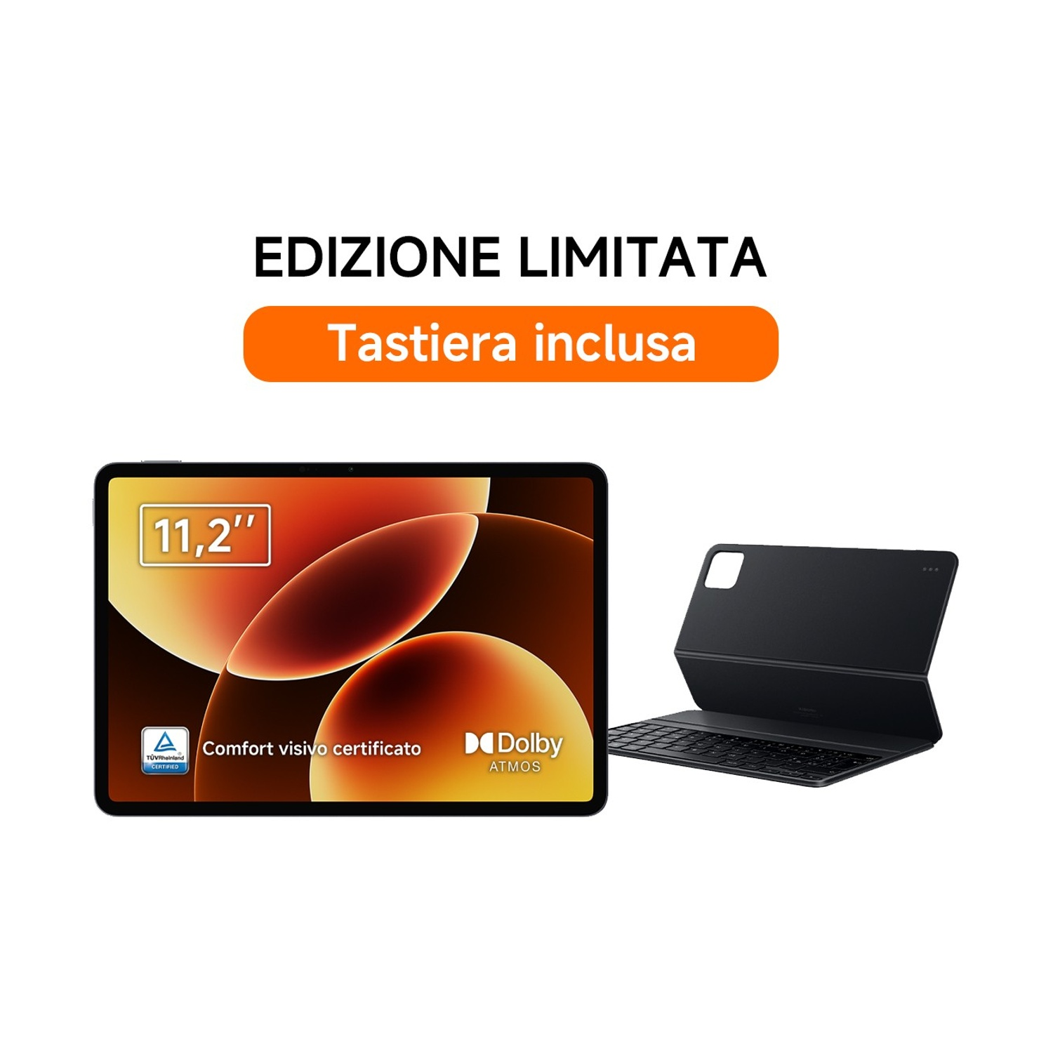 Un tablet con tastiera: "Edizione Limitata, Tastiera inclusa".