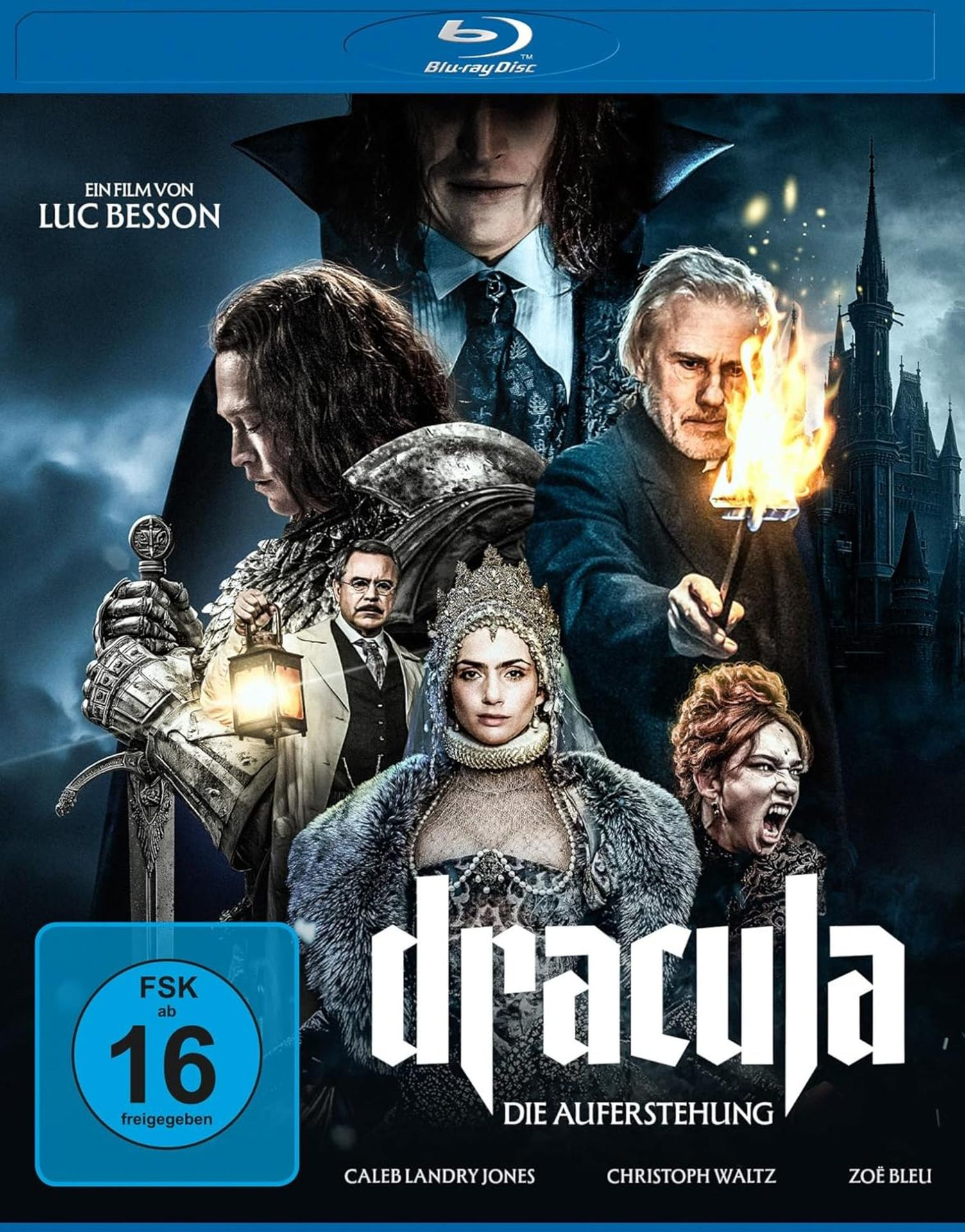Filmplakat: Dracula mit Darstellern, Burg, FSK 16.
