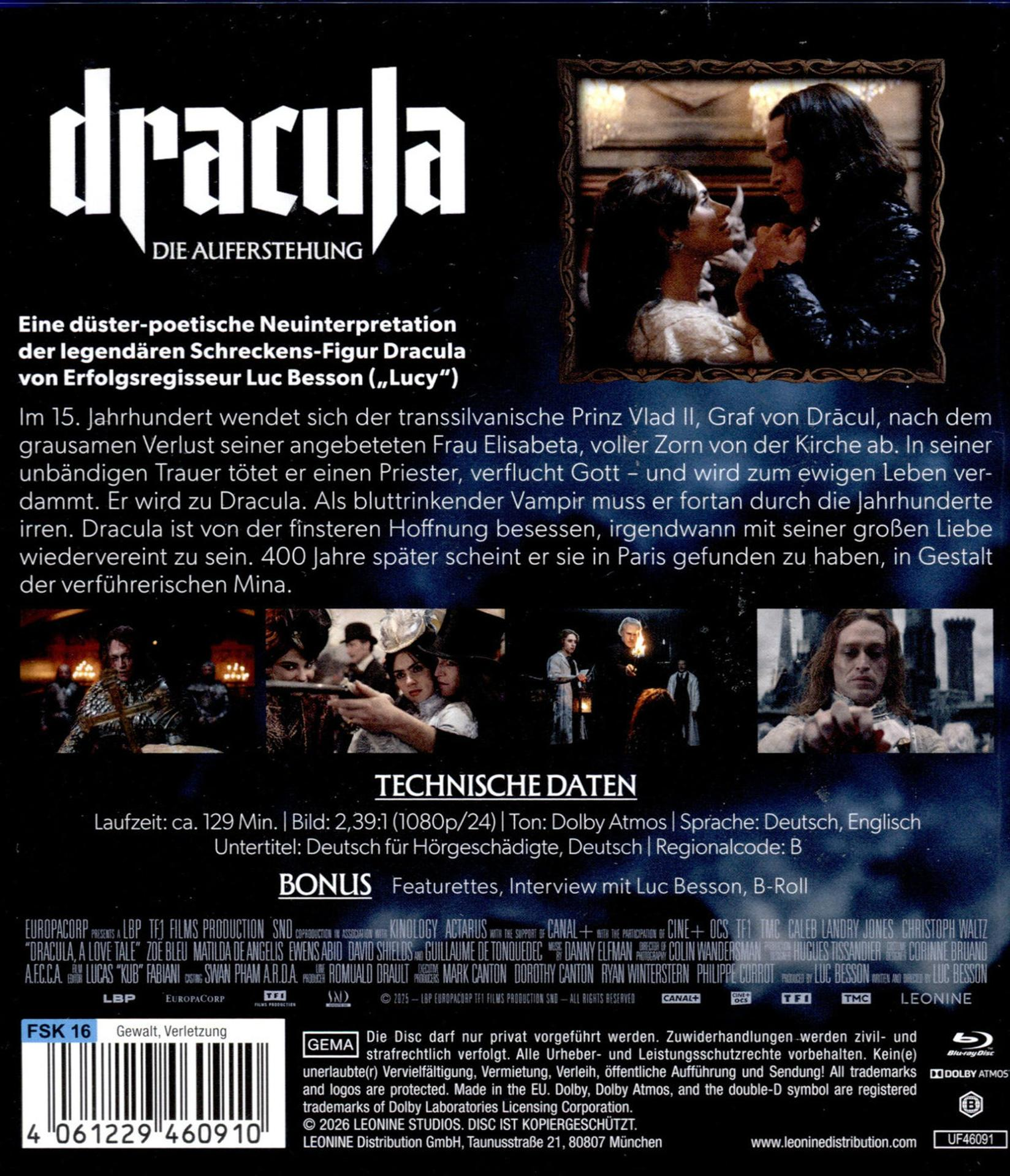 Dracula Filmcover mit Titel, Hauptdarstellern und technischen Daten.