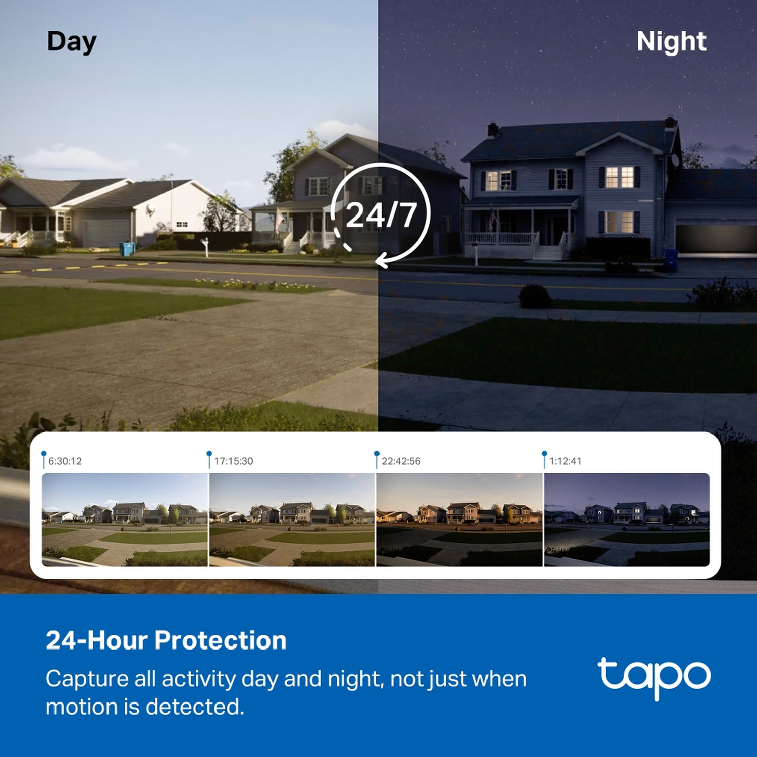 One side shows a house during the day, the other at night.