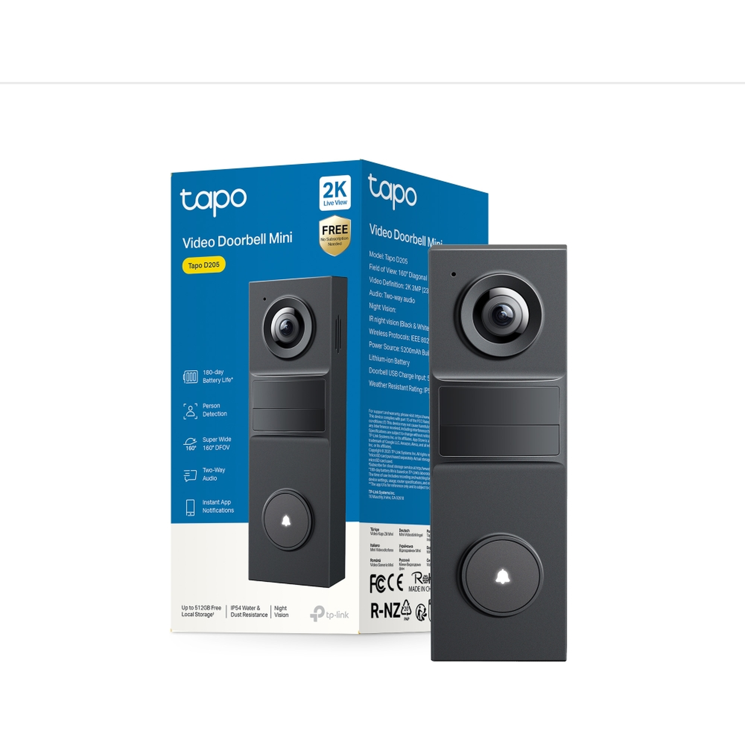 Tapo Video Doorbell Mini with 2K resolution and night vision. Box included.