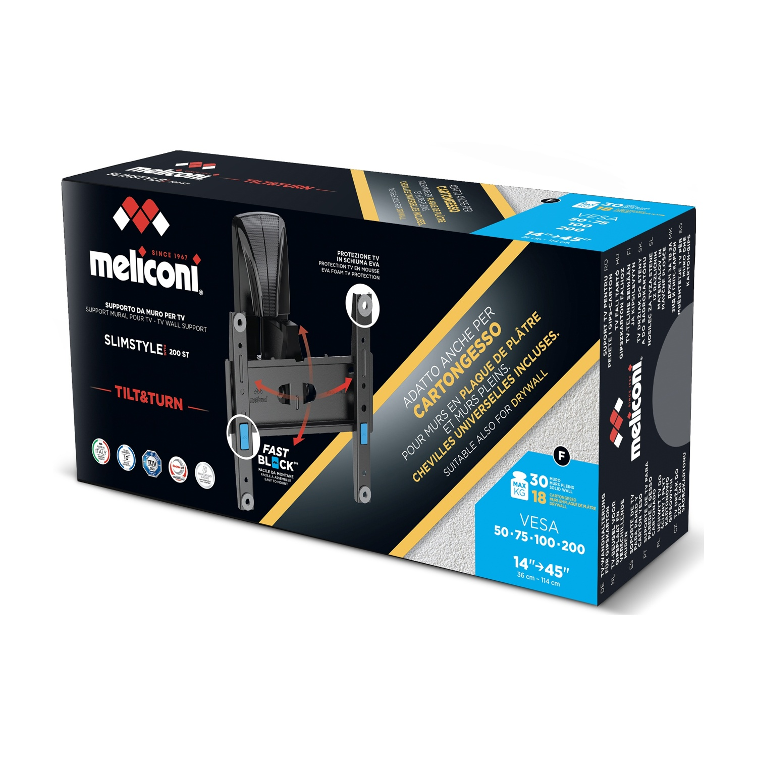 Supporto TV Meliconi, Slimstyle 200 ST, VESA 50-200, 14-45 pollici.