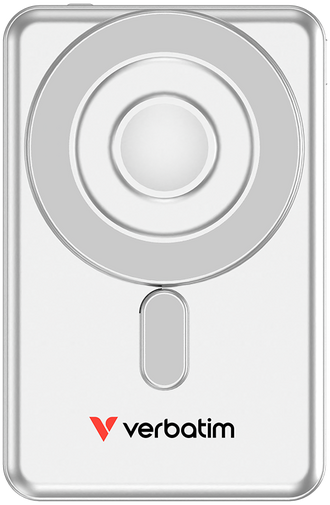 VERBATIM Charge 'n 'Go vezeték nélküli mágneses powerbank, 2xUSB-C, kitámasztó, 5000mAh, ezüst (32276)