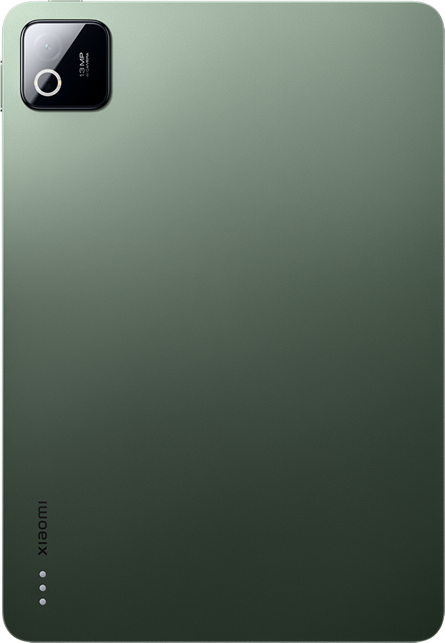 Zöld tablet hátoldala 13MP kamerával és Xiaomi logóval.
