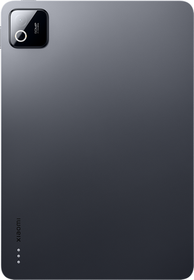 Sötét tablet hátoldala kameramodullal és Xiaomi logóval.