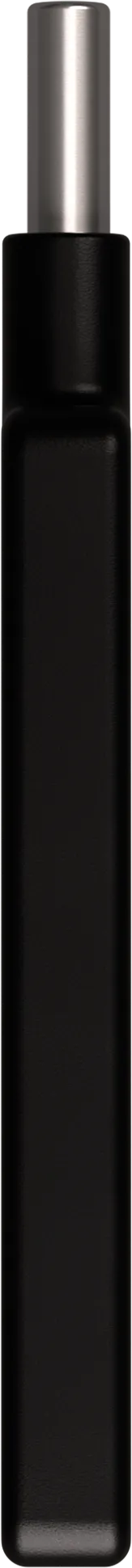 Eine schwarze Wasserflasche mit silbernem Deckel.