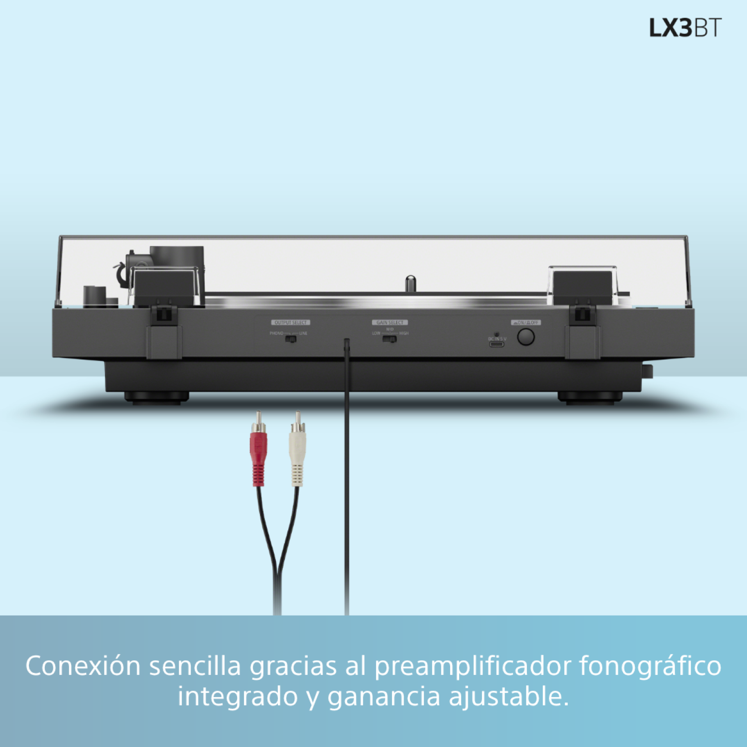 Conexión sencilla gracias al preamplificador fonográfico integrado y ganancia ajustable.