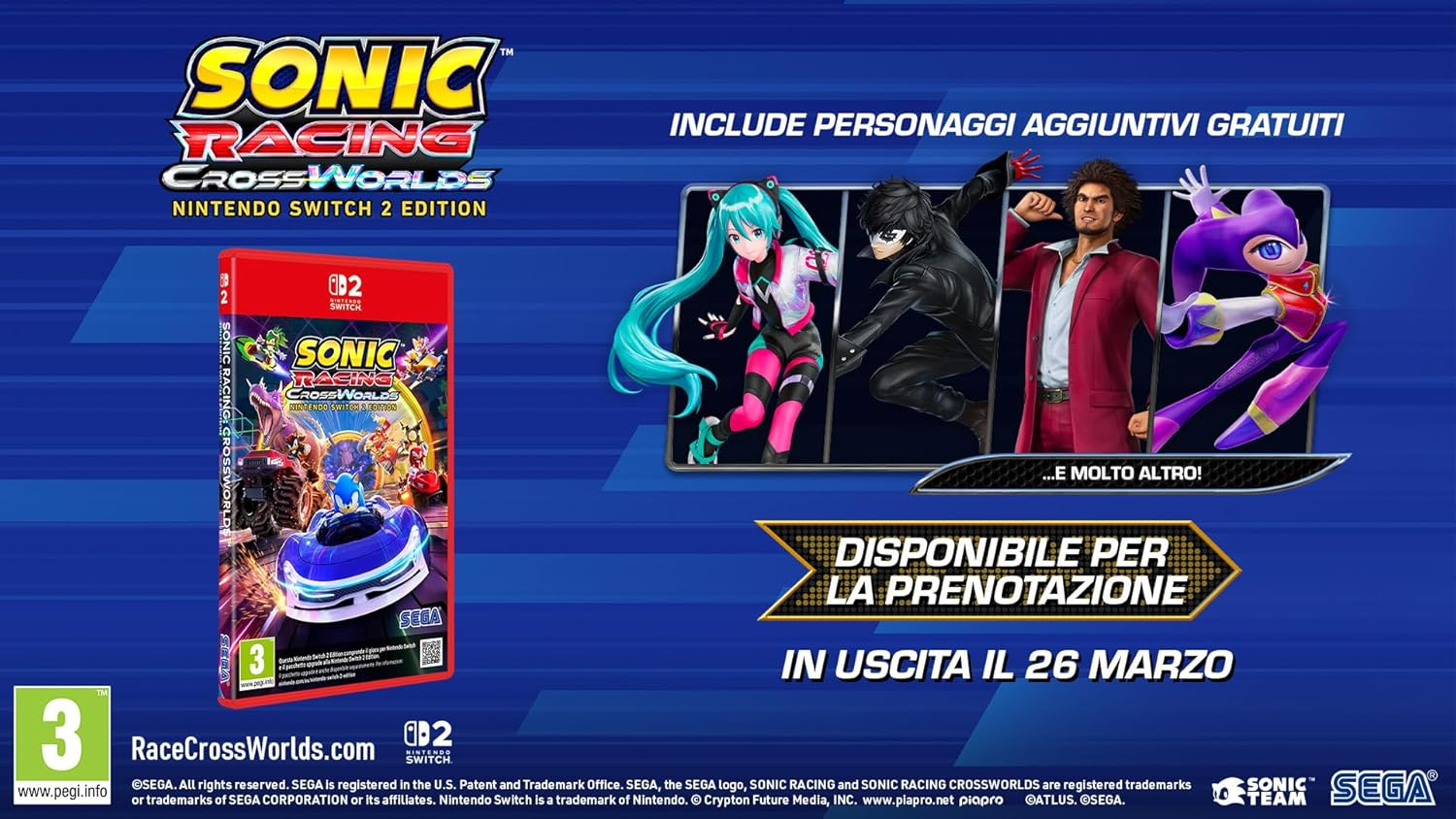 Copertina del gioco Sonic Racing Crossworlds per Nintendo Switch con personaggi e auto.