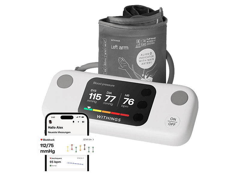Withings BPM Vision Blutdruckmessgerät (Akkubetrieb, EKG-Messung, Standardgröße: 22-42 cm)