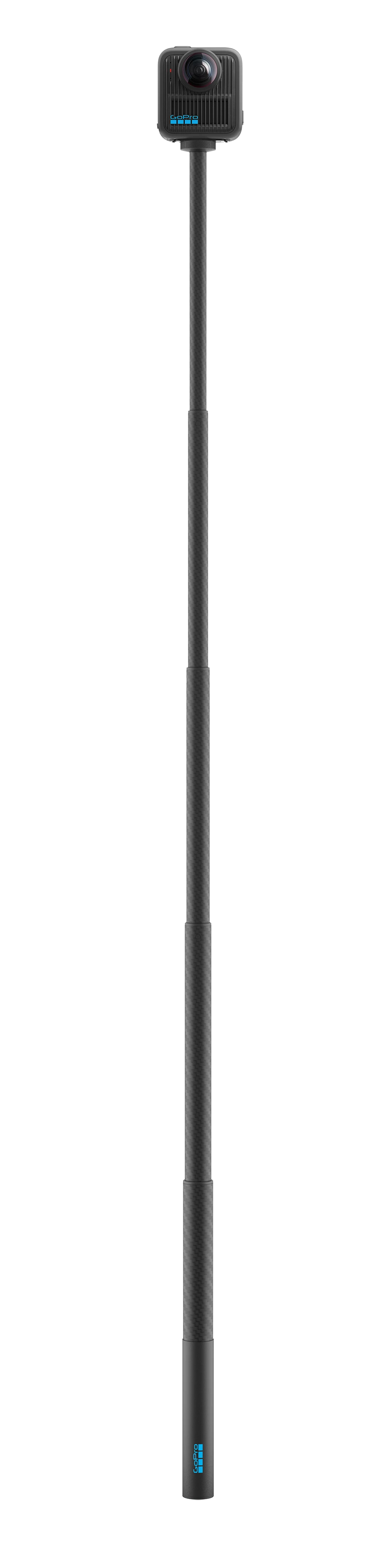 Czarna kamera GoPro 360 na wysuwanej tyczce.
