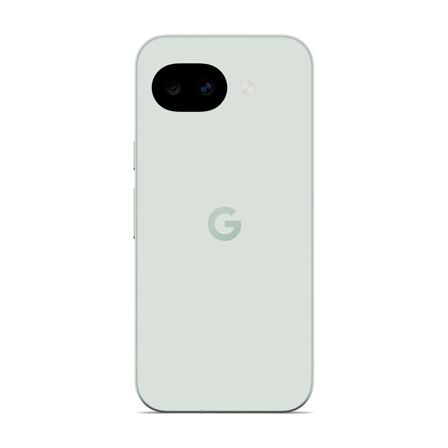 Uno smartphone Google Pixel verde chiaro visto da dietro con fotocamera e logo.
