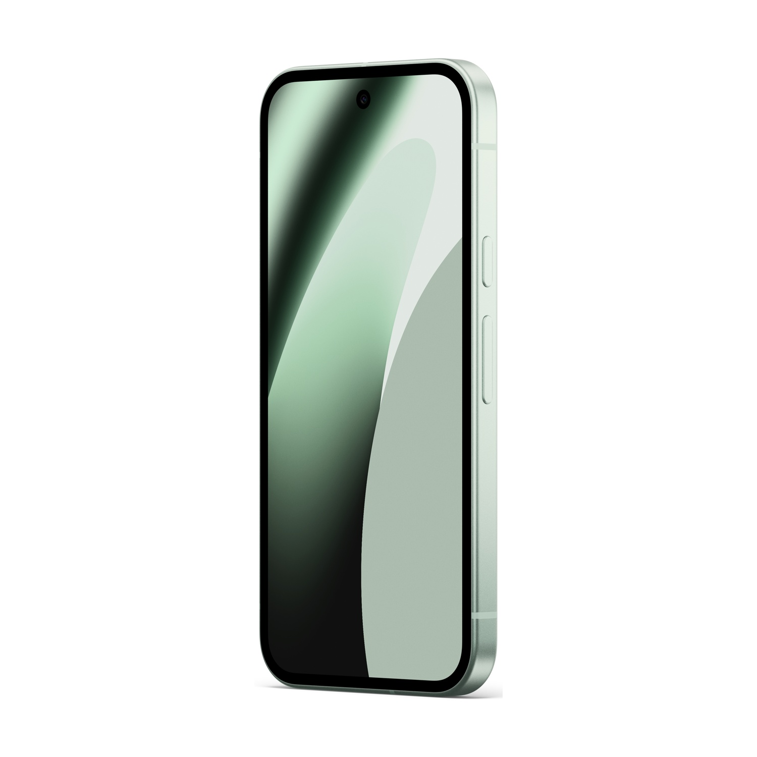 Uno smartphone verde chiaro con angoli arrotondati e display sfumato su bianco.