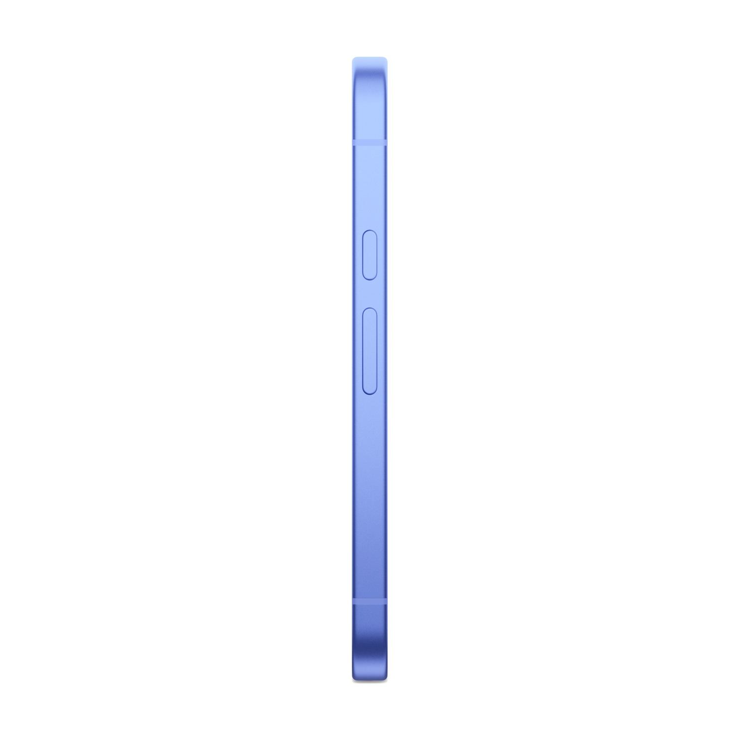 Uno smartphone blu di profilo su sfondo bianco.