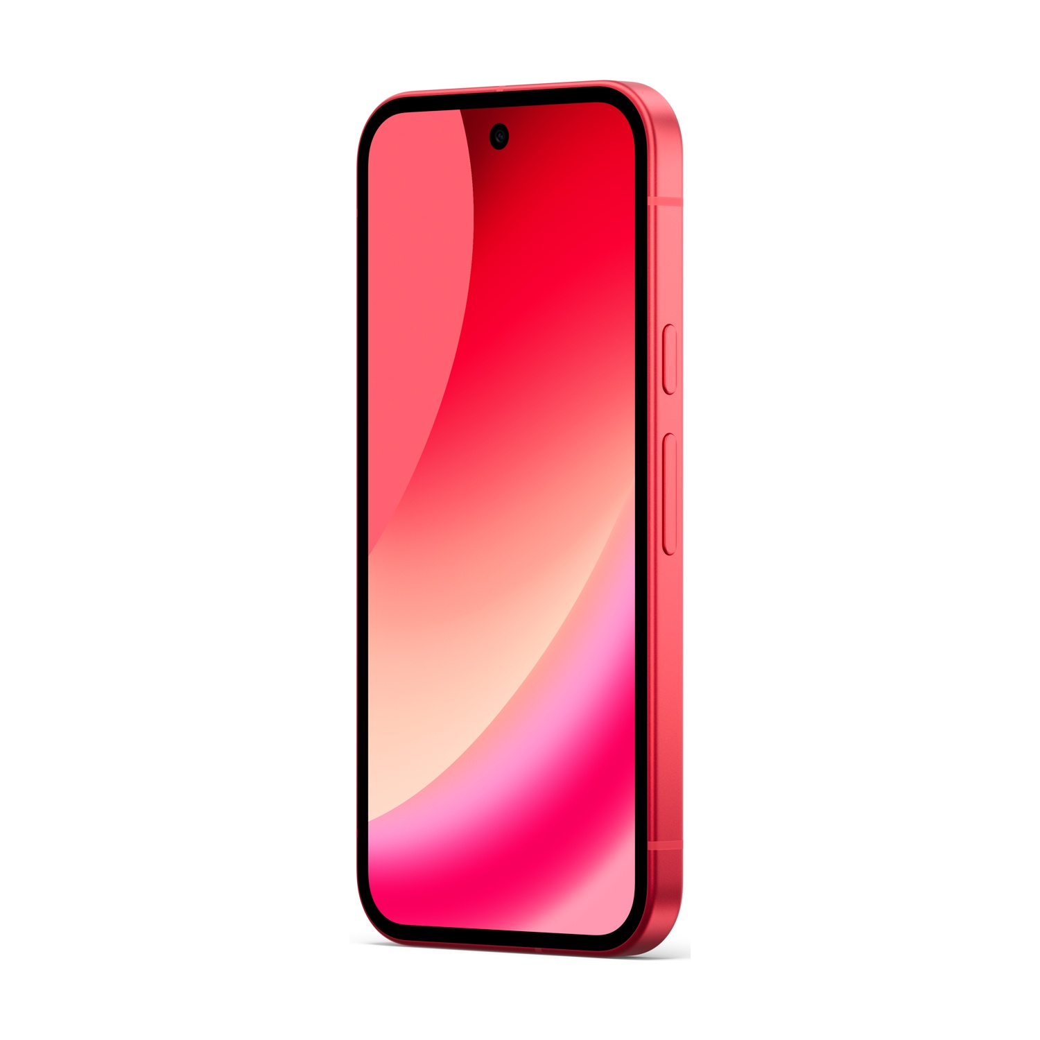 Smartphone rosso con angoli arrotondati, notch nero e display sfumato.