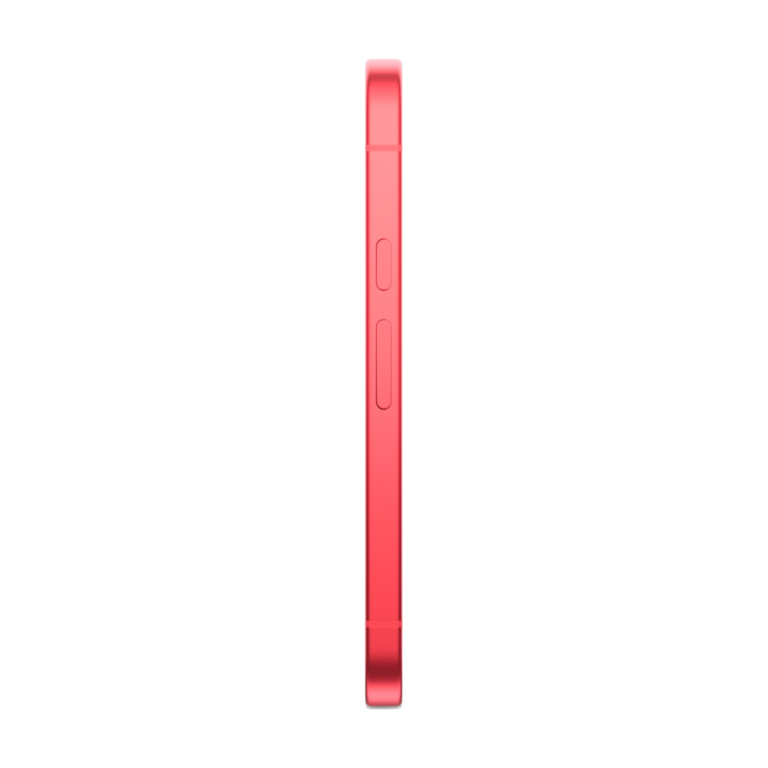 Profilo smartphone rosso con tasti volume, su sfondo bianco.