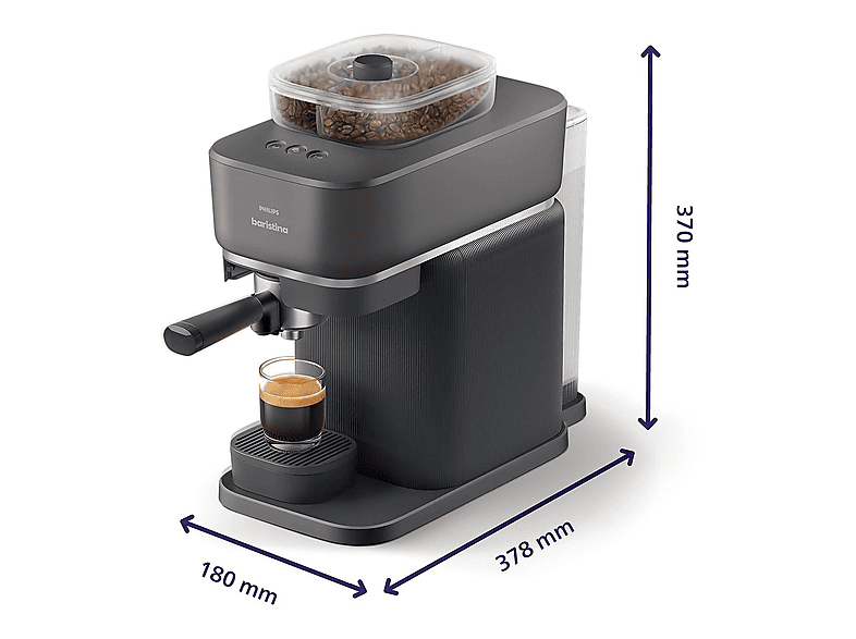 Ekspres kolbowy PHILIPS Baristina BAR320/60 z młynkiem, podwójny pojemnik na ziarna​ Czarny – zdjęcie 2