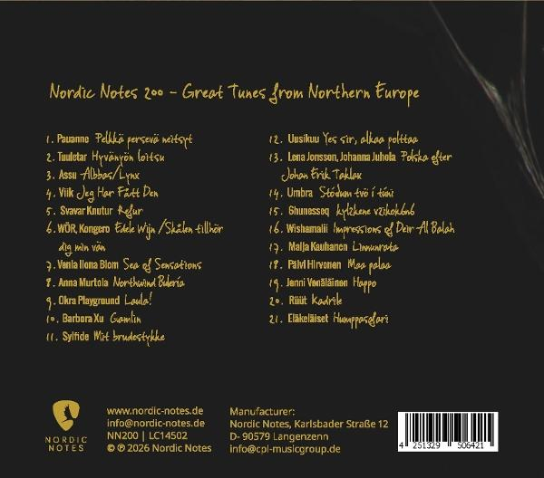 Rückseite eines Albums mit Songliste und Kontaktdaten.