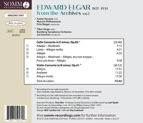 CD-Cover für Edward Elgar: Cello- & Violinkonzerte mit Tracklist und Details.