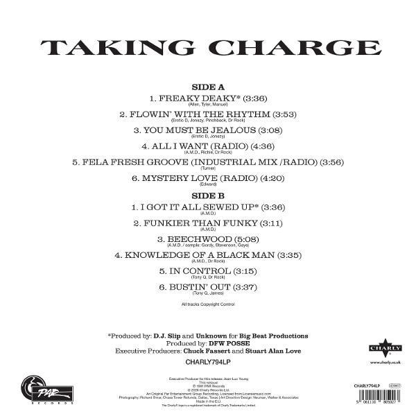 Albumtitel "TAKING CHARGE" mit Trackliste, Produzenten und Labels.