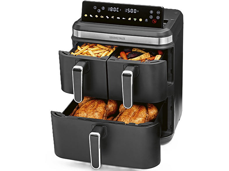 Gourmetmaxx 19712 FryUp Vertikale 3-Laden Heißluftfritteusen 17 l, 3000 Watt, Schwarz