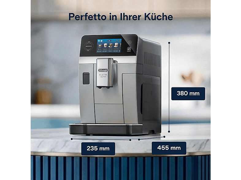 DELONGHI ECAM 470.85.MB ELETTA ULTRA – über 50 heiße & kalte Getränke, 4 Benutzerprofile, intuitive Touch-Bedienung, Kaffeevollautomat Silber