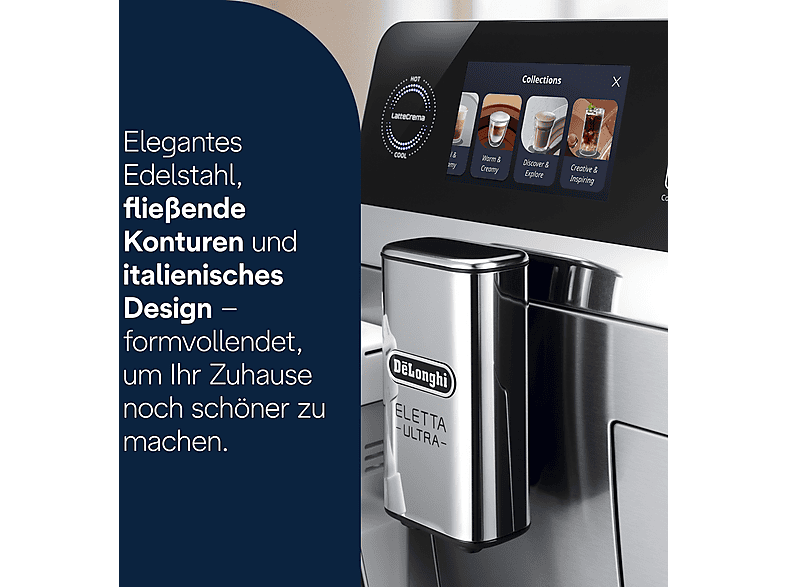 De'Longhi ECAM 470.85.MB ELETTA ultra Kaffeevollautomat (Silber, Kegelmahlwerk, 19 bar) — Foto 5 von 5