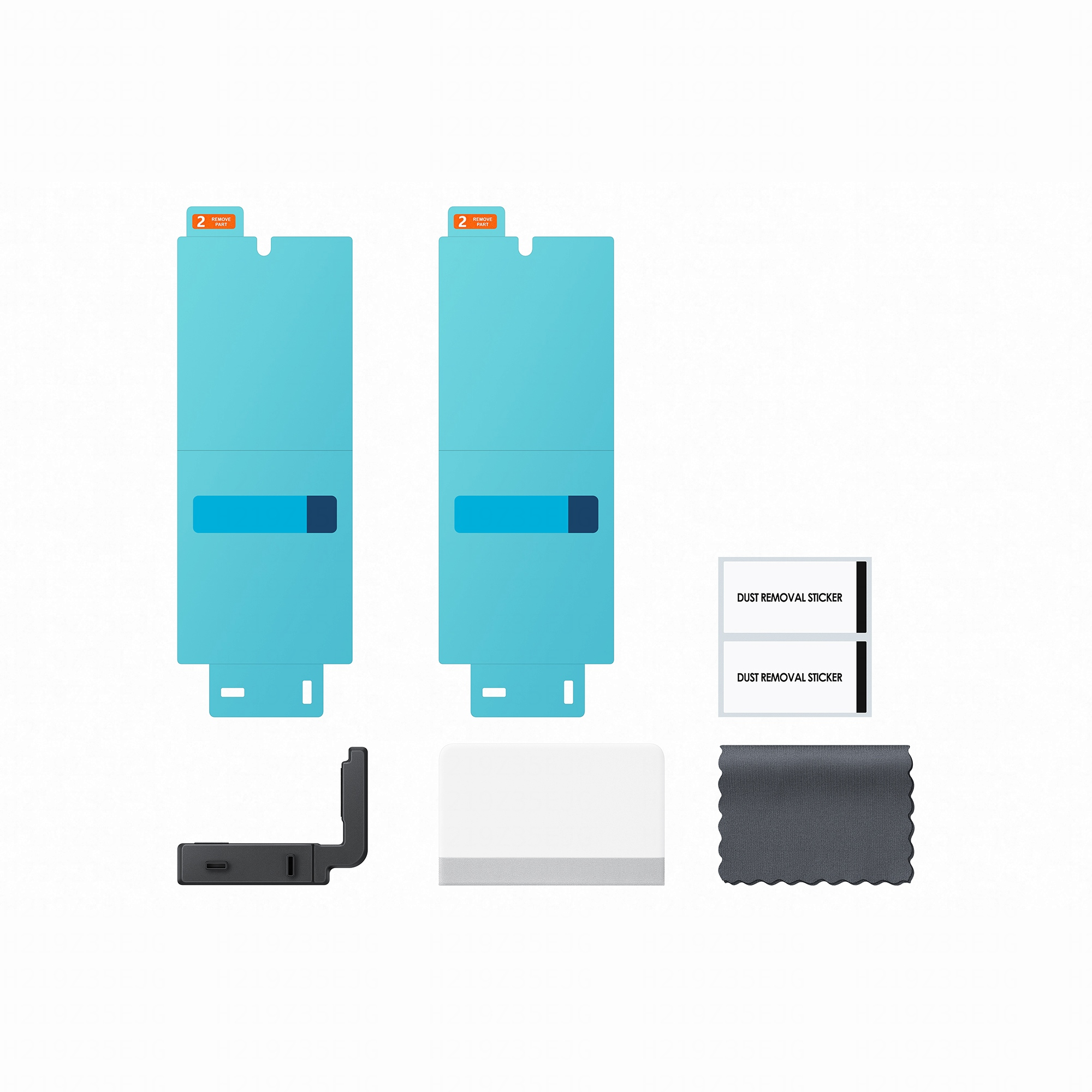 Folie ochronne, naklejki do usuwania kurzu, rakiel i ściereczka.