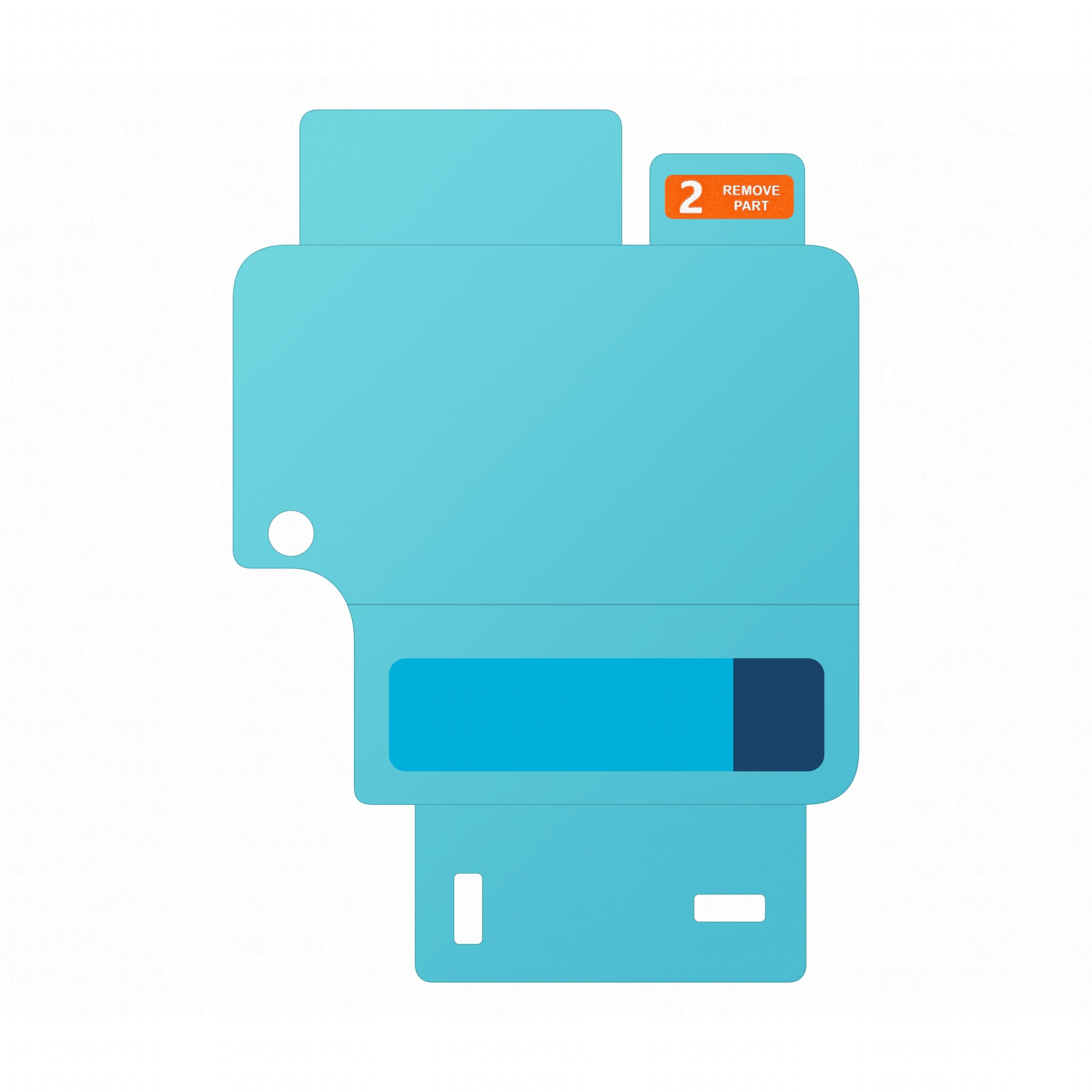 Niebieski karton z numerem 2 i etykietą "REMOVE PART".