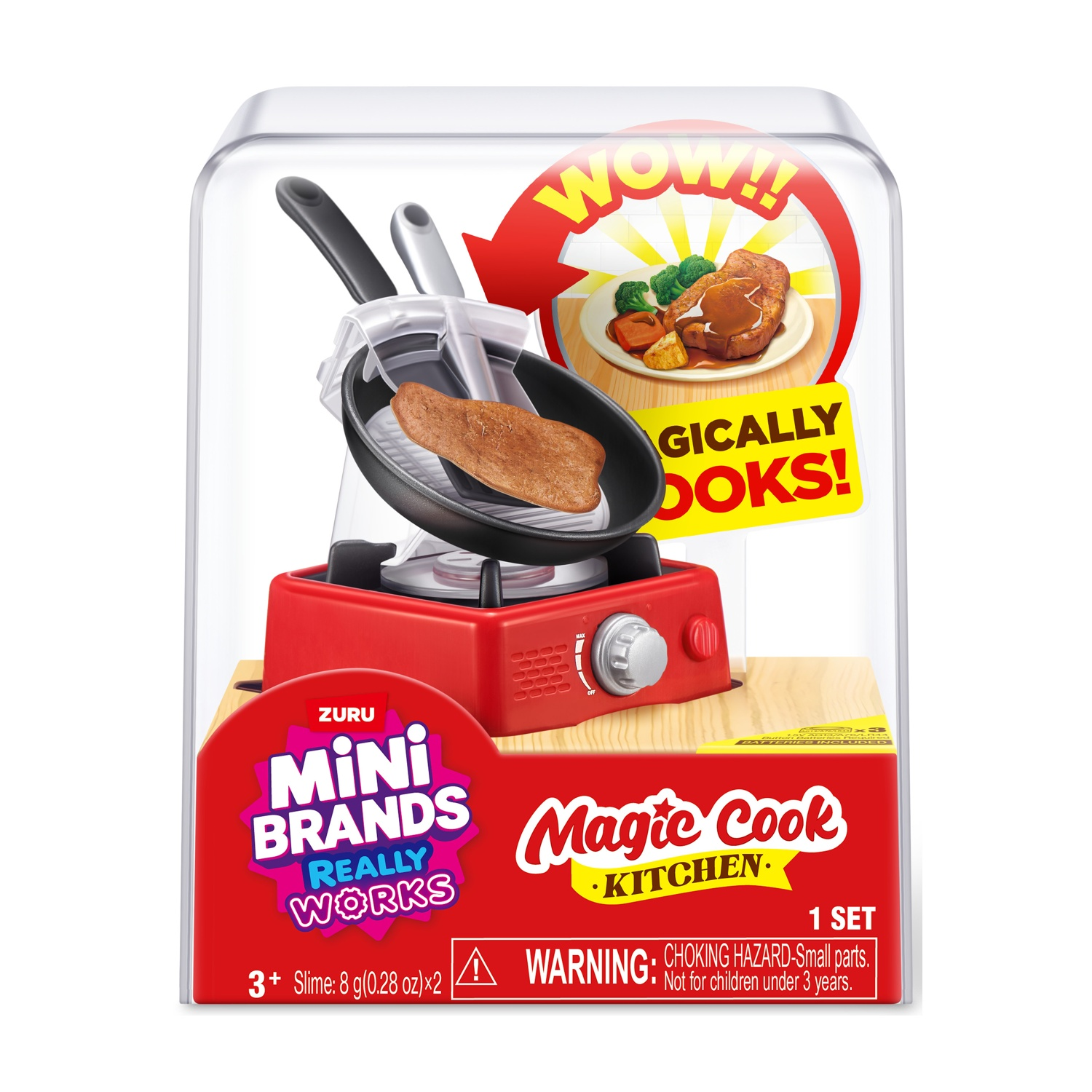 Giocattolo Mini Brands Magic Cook con padella e cibo nella confezione.