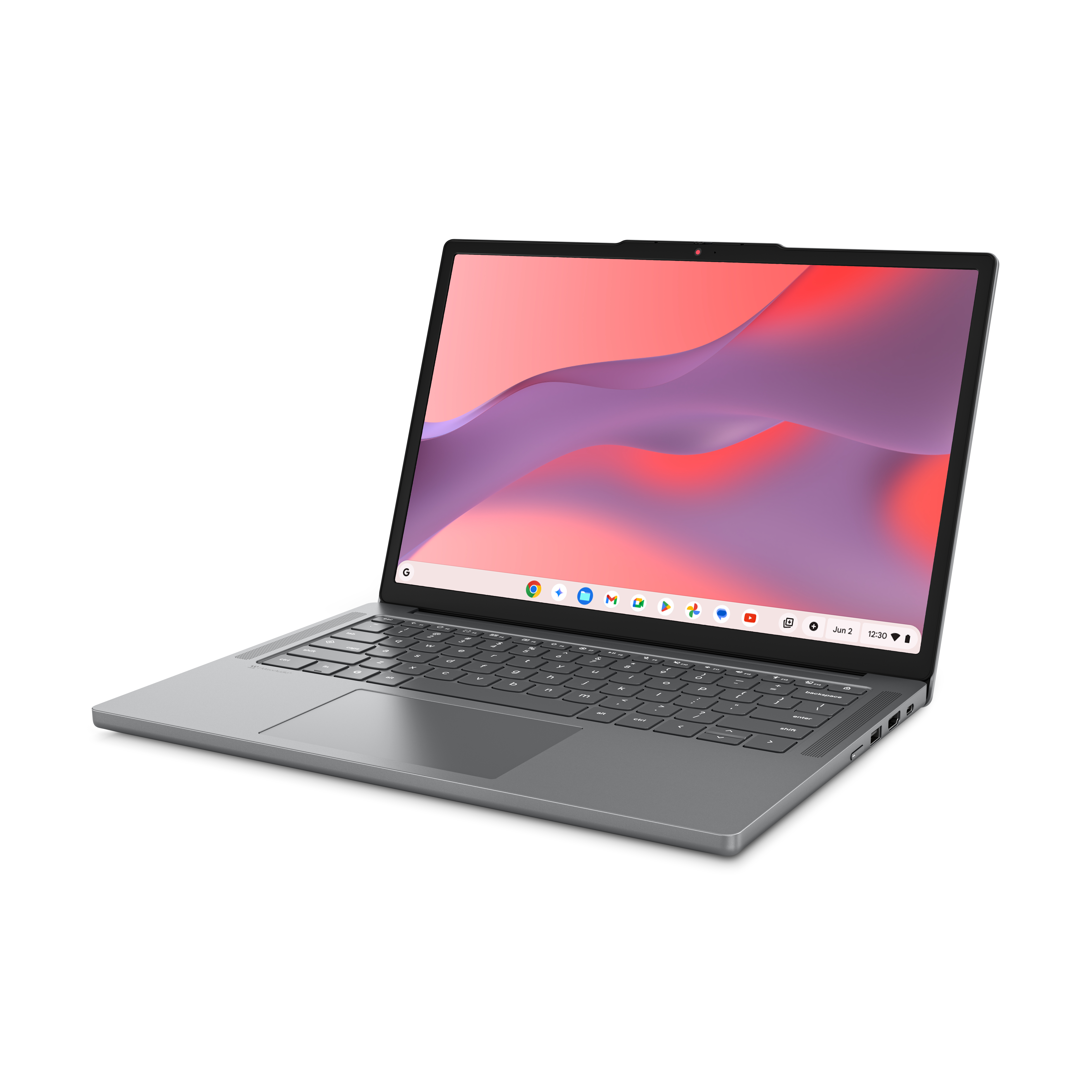Ein silberner Laptop mit schwarzem Rahmen und einem bunten Hintergrundbild.