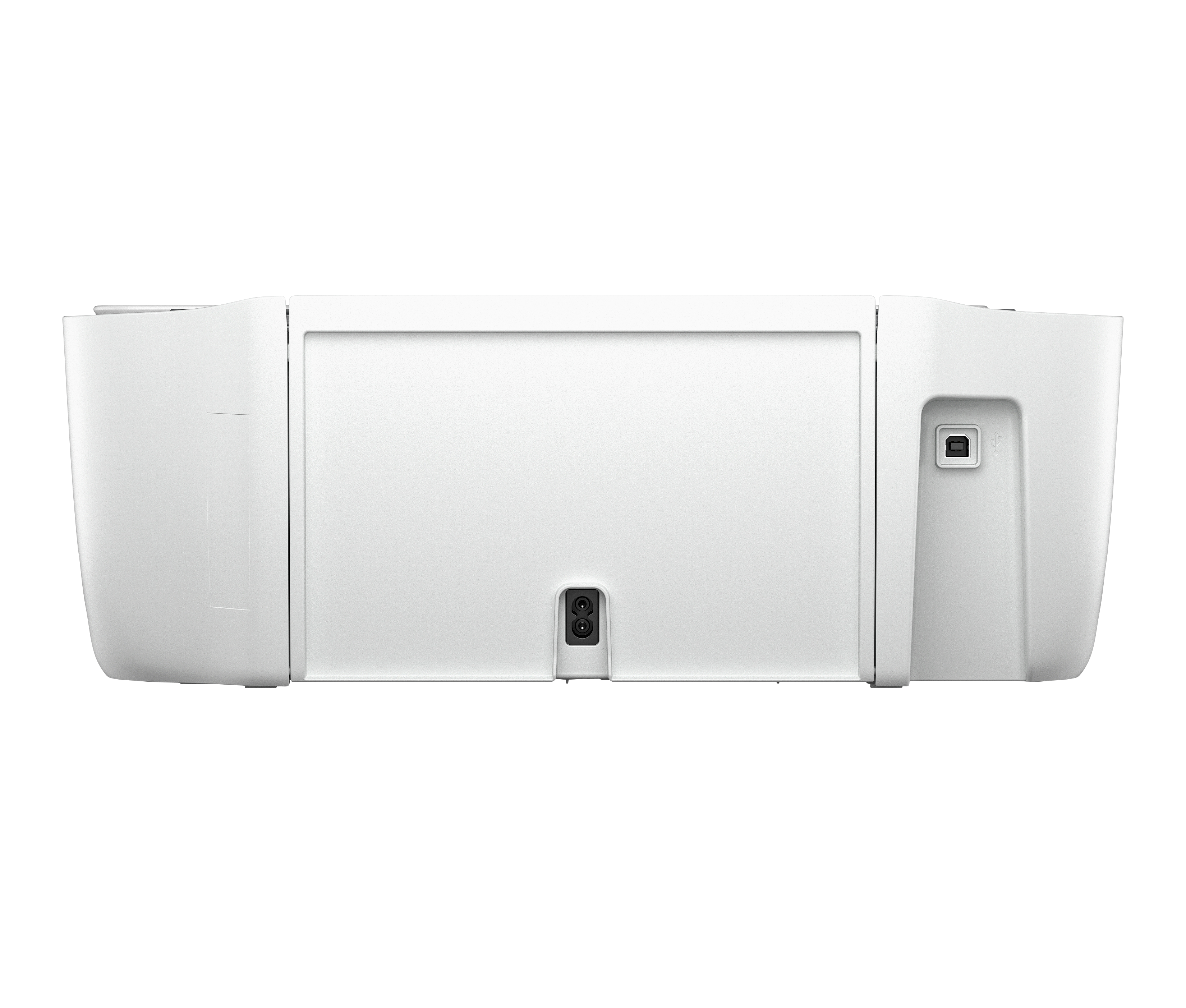 Biały tył drukarki z portami zasilania i USB.