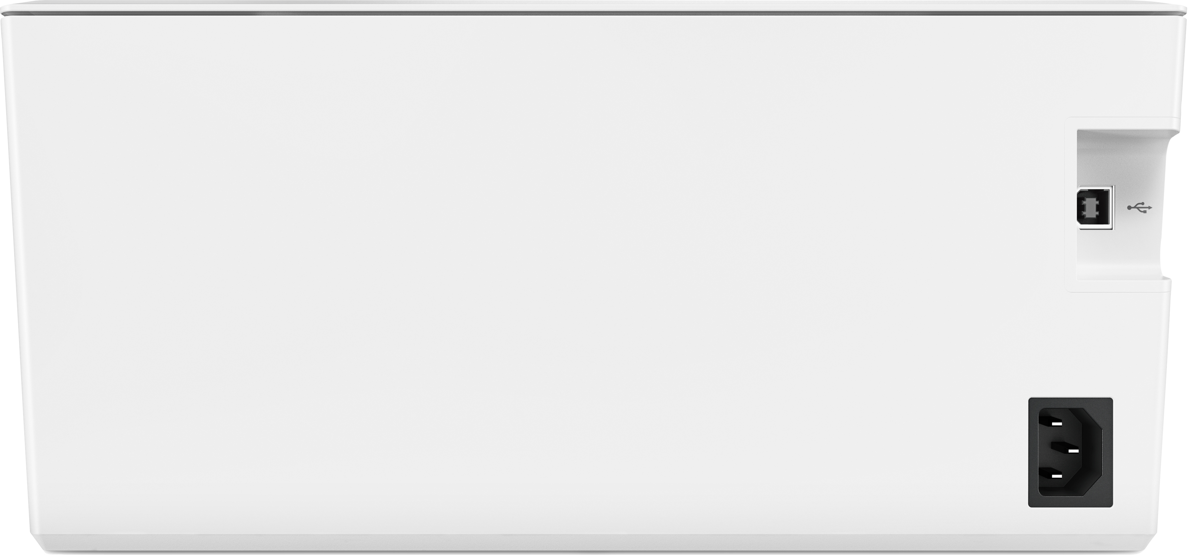 Biały tył drukarki z portem USB i zasilania.