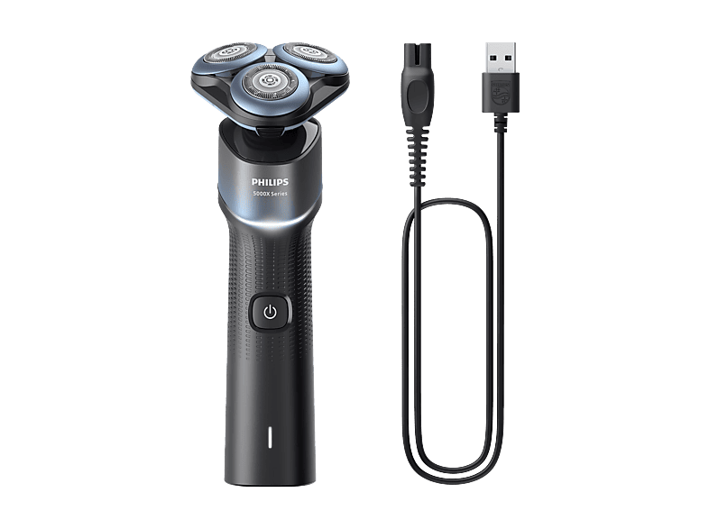 Philips X5006/00 Shaver 5000X series Elektrischer Nass- und Trockenrasierer (Akkubetrieb, Schwarz Metallic/Hellblau, PowerCut-Schersystem)