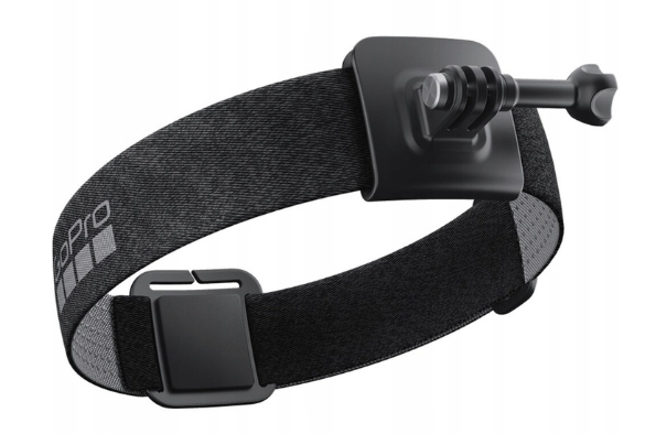 Czarny pasek na głowę GoPro z regulowanym paskiem i mocowaniem kamery.