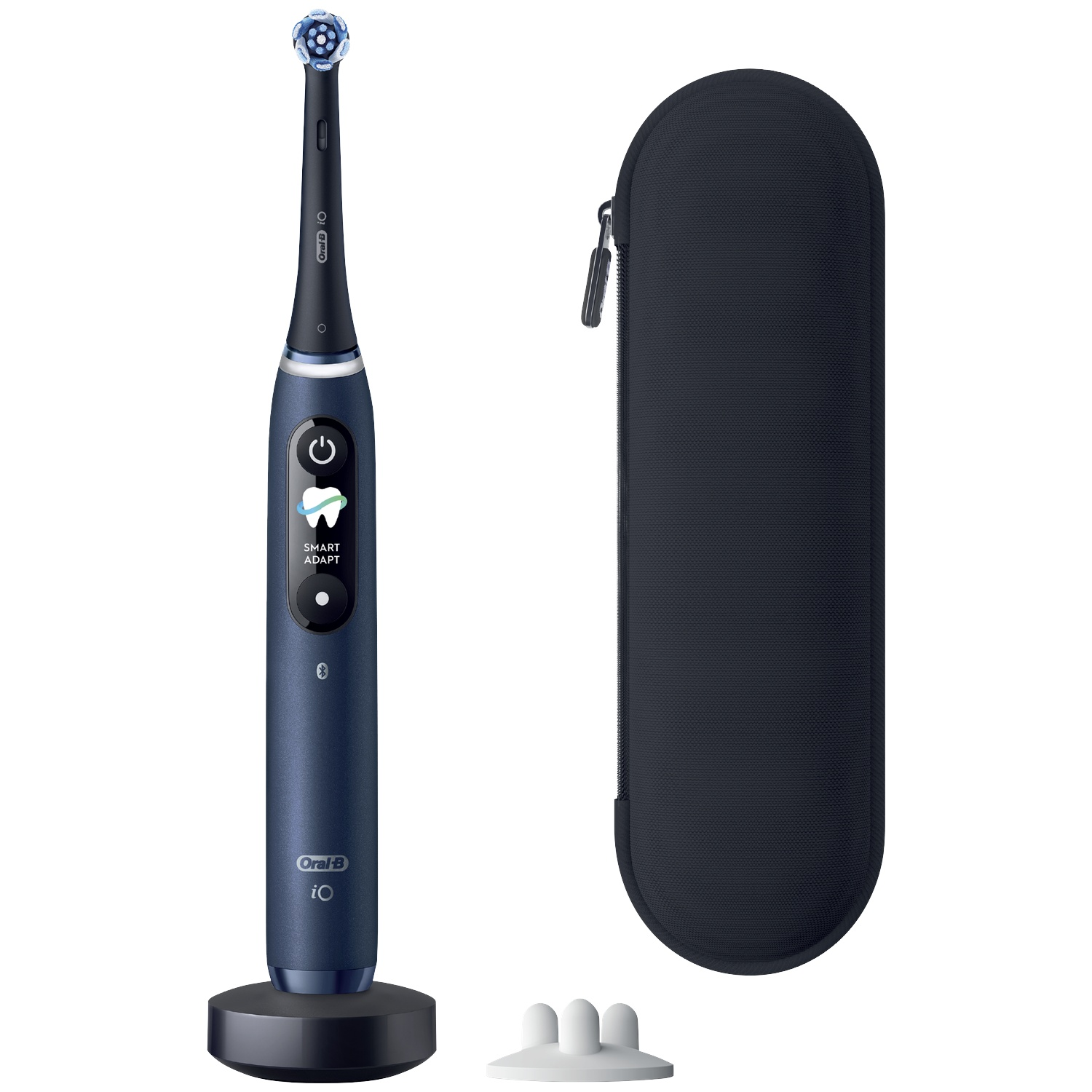 Brosse à dents électrique bleu marine avec station de charge, étui de voyage.