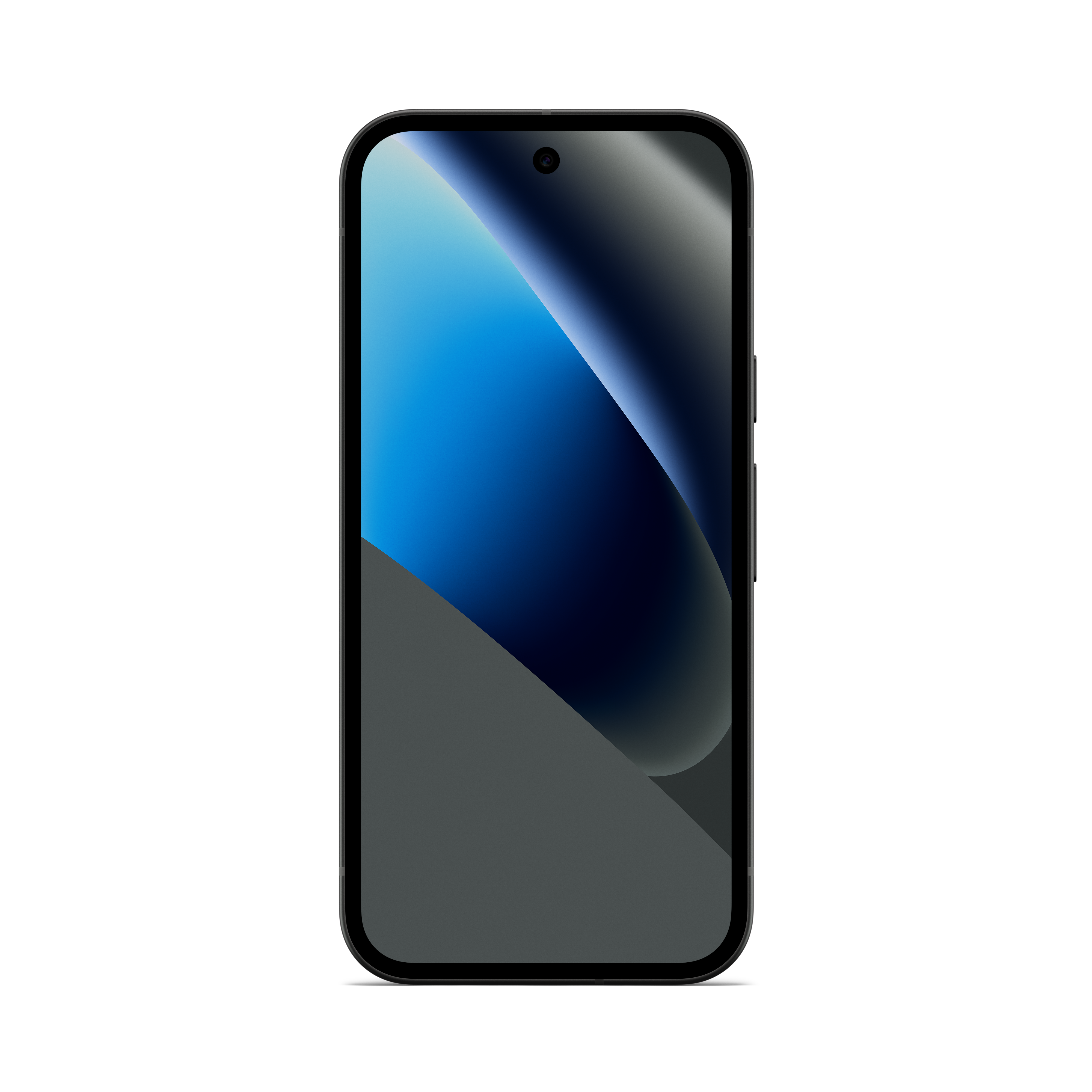 Ein modernes Smartphone mit schwarzem Rahmen und einem blauen und grauen Hintergrund.