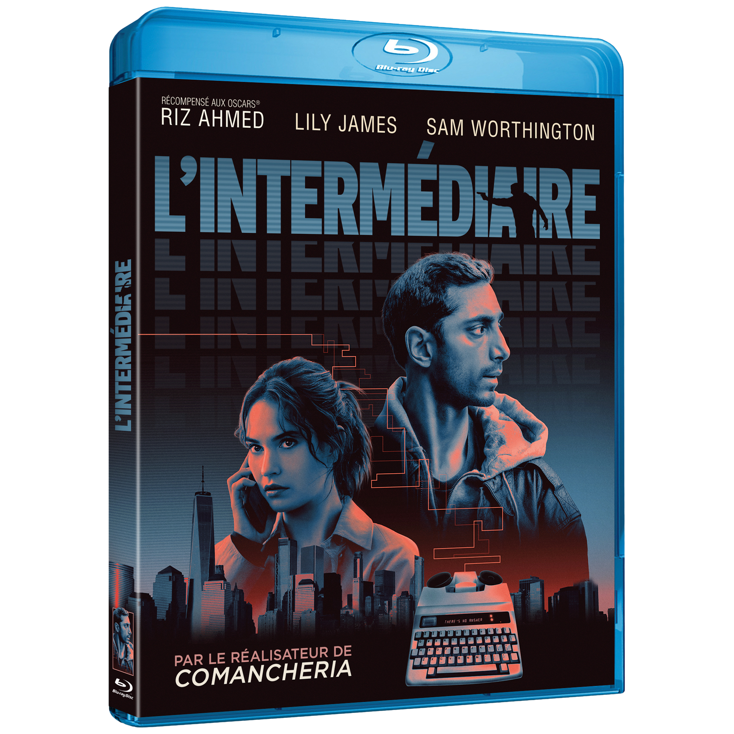 Couverture Blu-ray avec Riz Ahmed et Lily James, skyline de New York.