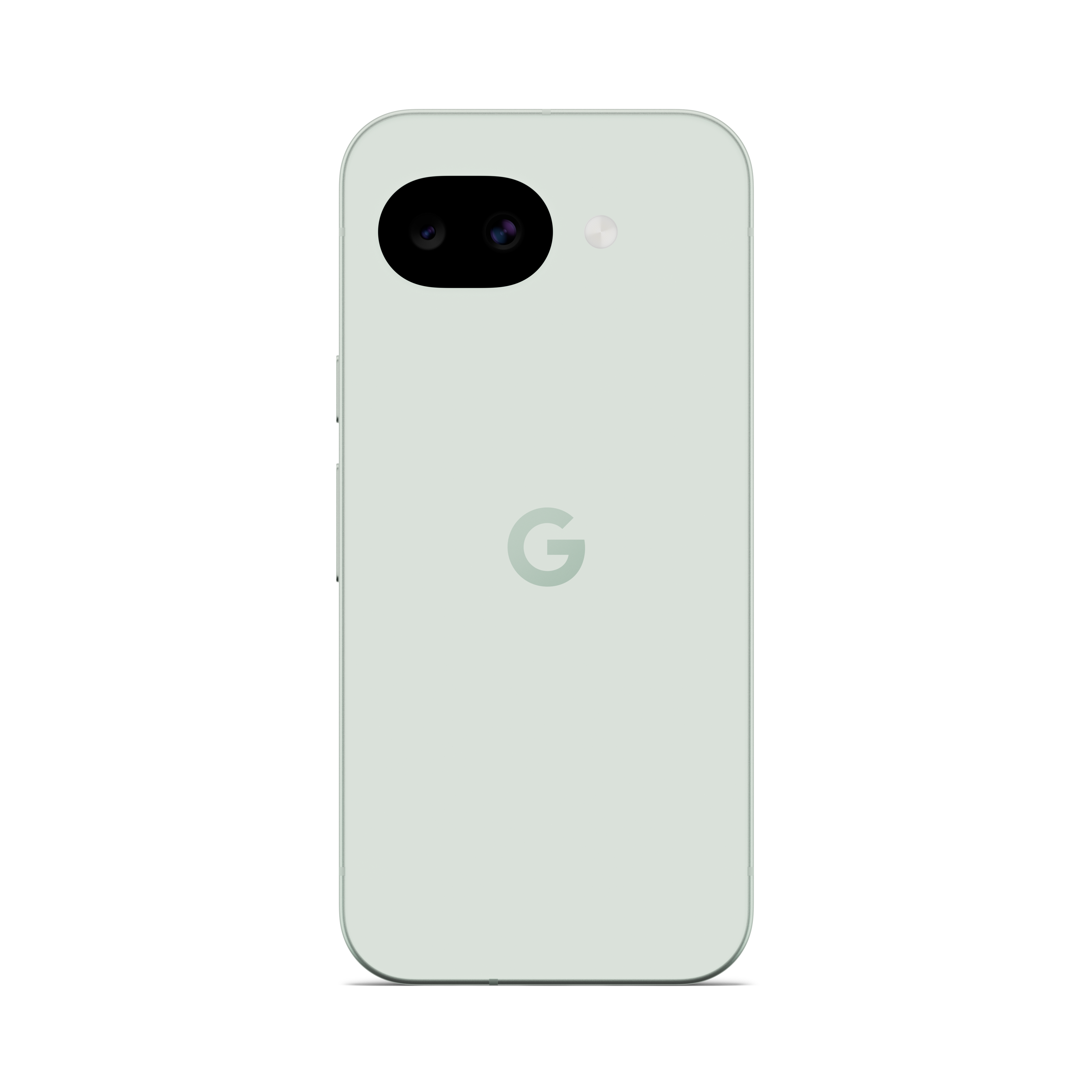 Rückseite eines hellgrünen Google Pixel mit zwei Kameras und Google-Logo.