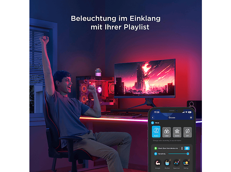 Thumbnail - GOVEE RGBIC Neon Lichterkette für Schreibtische 3 m, LED-Lichtleiste Mehrfarbig