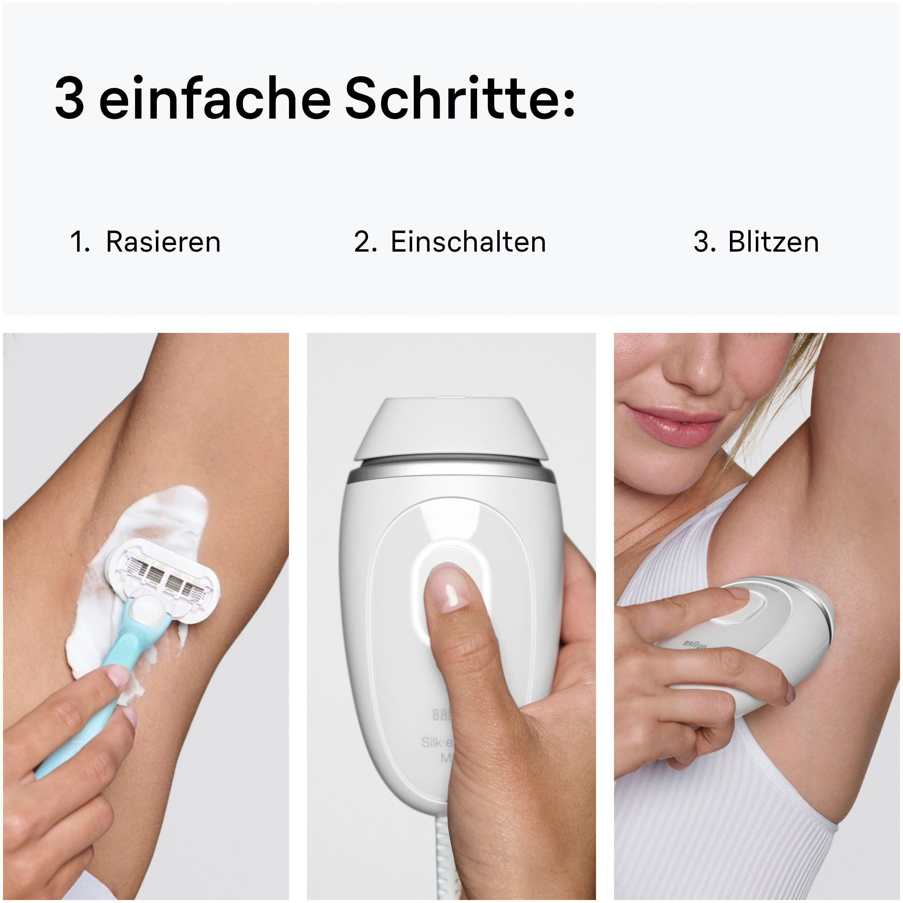 Drei Schritte: Rasieren, einschalten, blitzen mit einem Rasierer und Epilierer.