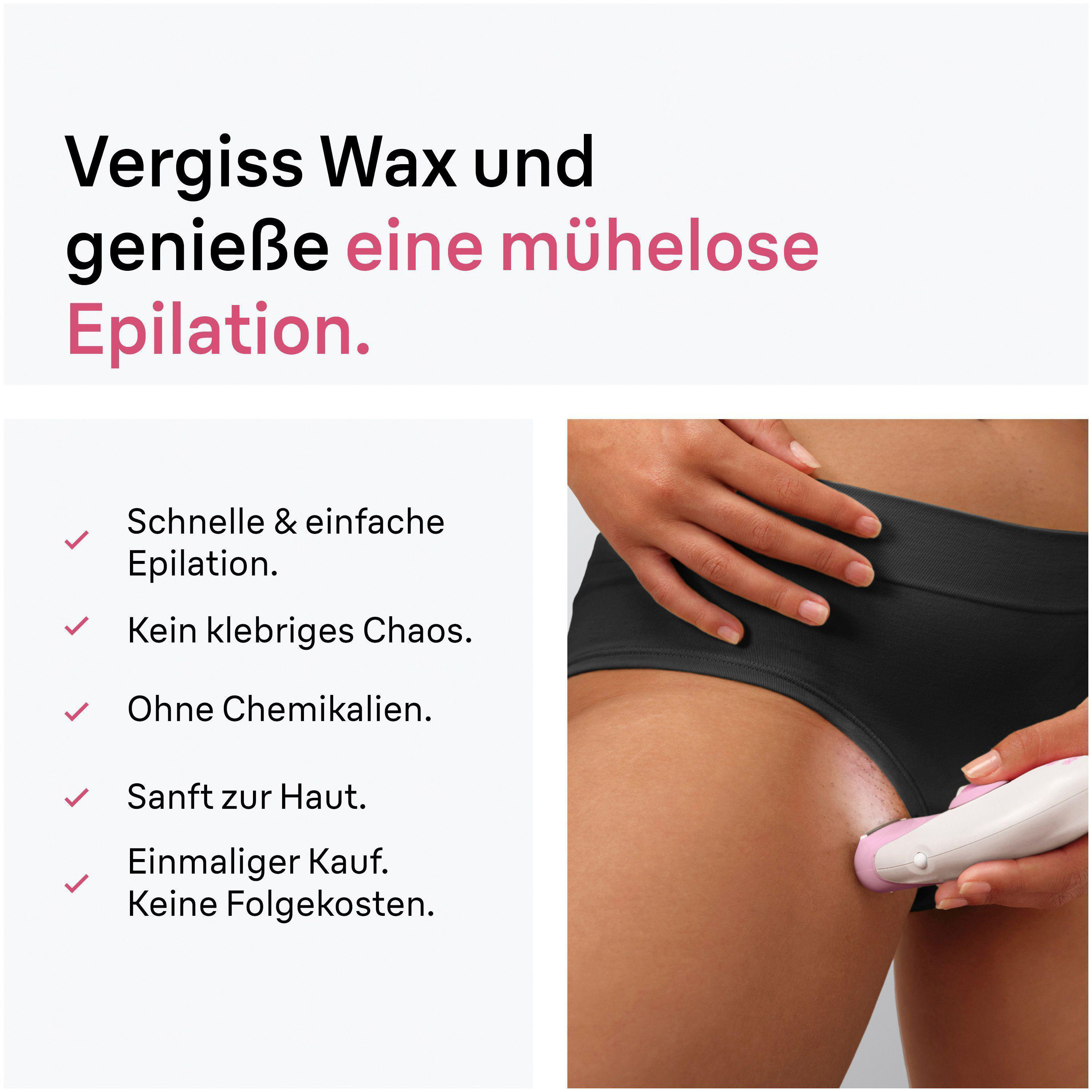 Eine Person benutzt einen Epilierer am Bein.