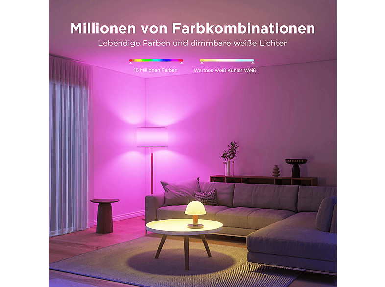 Thumbnail - GOVEE Smarte LED Sockel E27 RGBWW 1200lm Glühbirne RGBWW, Farbe