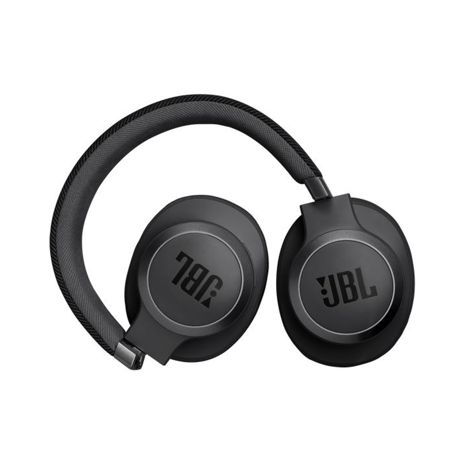 Cuffie JBL nere con archetto imbottito e padiglioni rotondi.