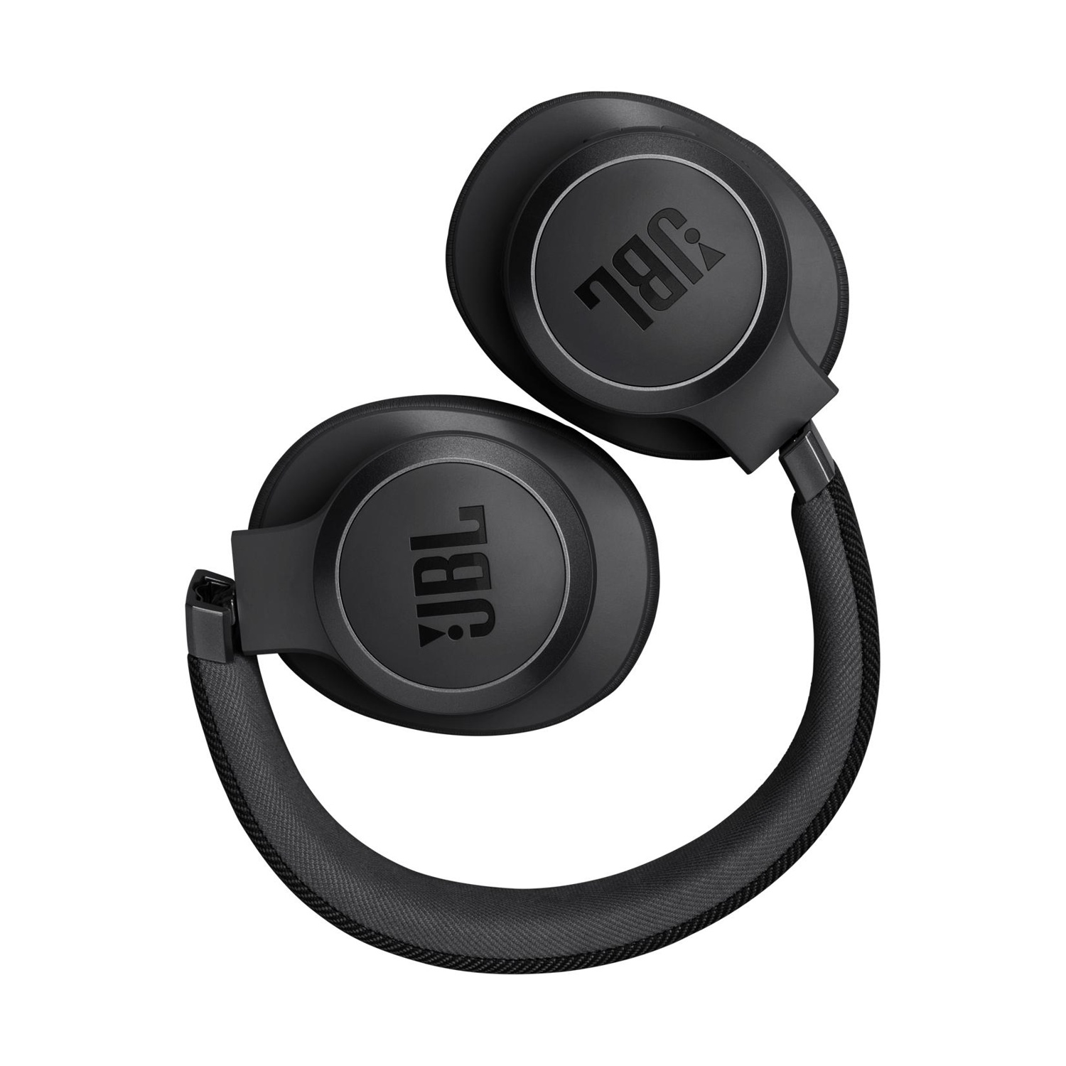 Cuffie JBL nere con archetto imbottito, su sfondo bianco.