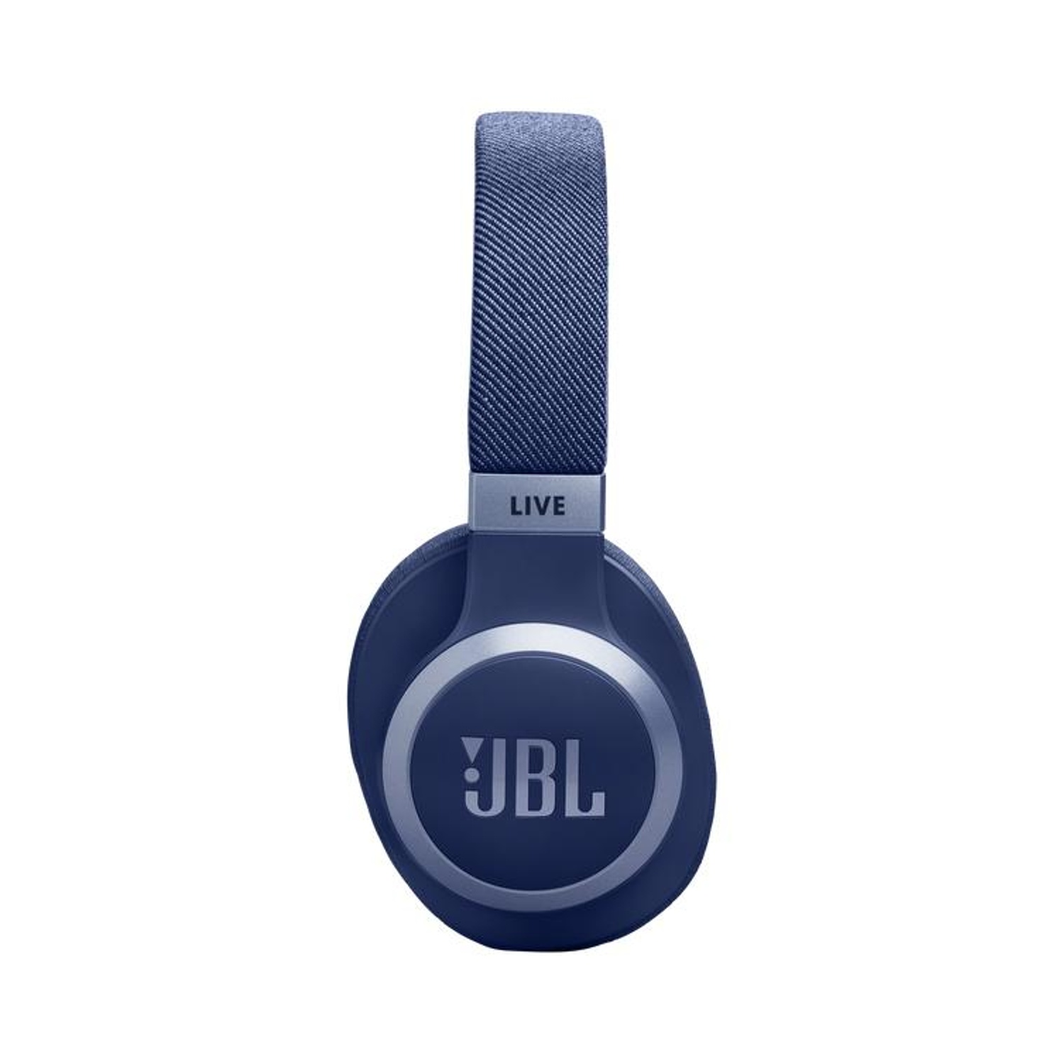 Cuffie JBL blu scuro con logo argento e fascia in tessuto.