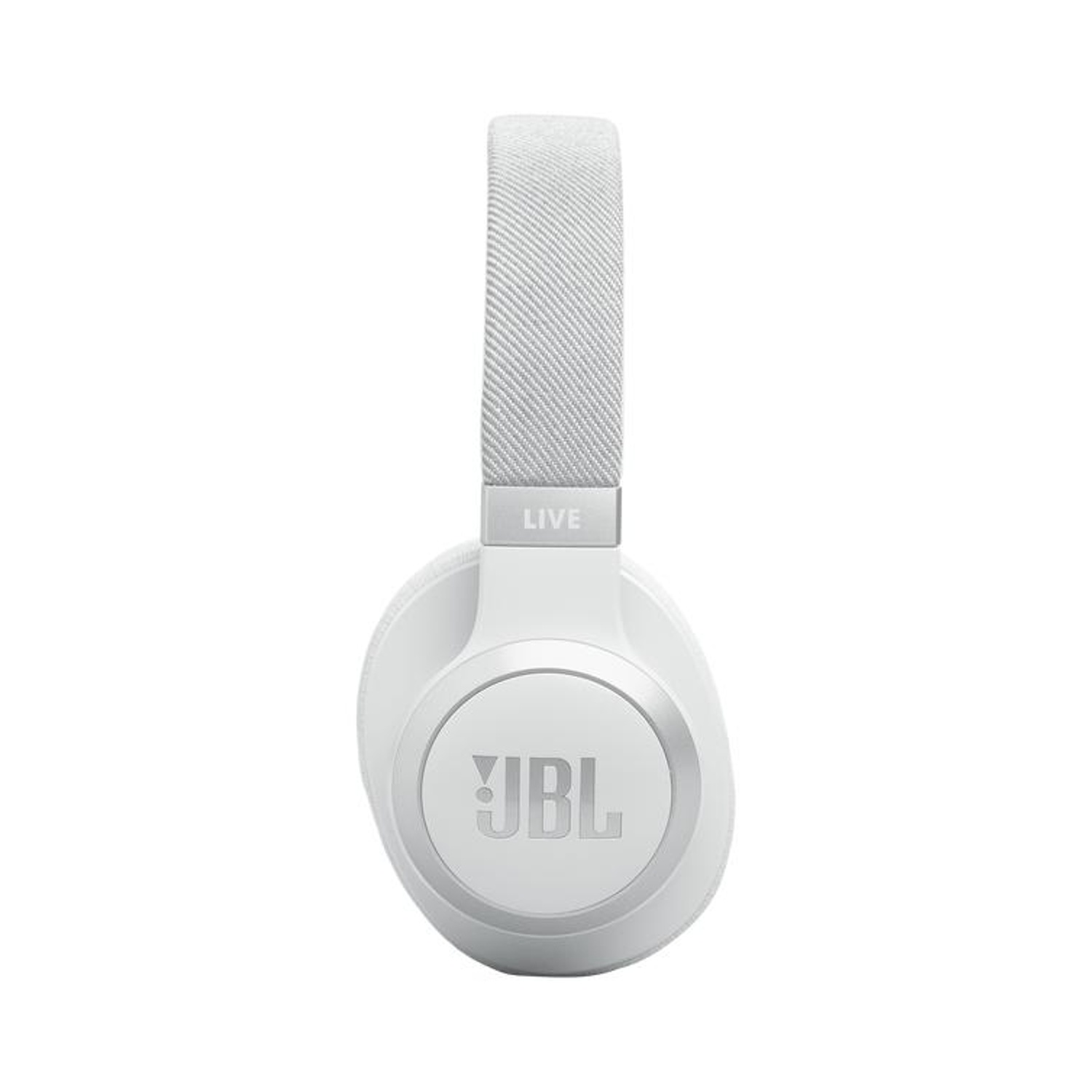Cuffie JBL bianche con archetto argentato e la scritta LIVE.