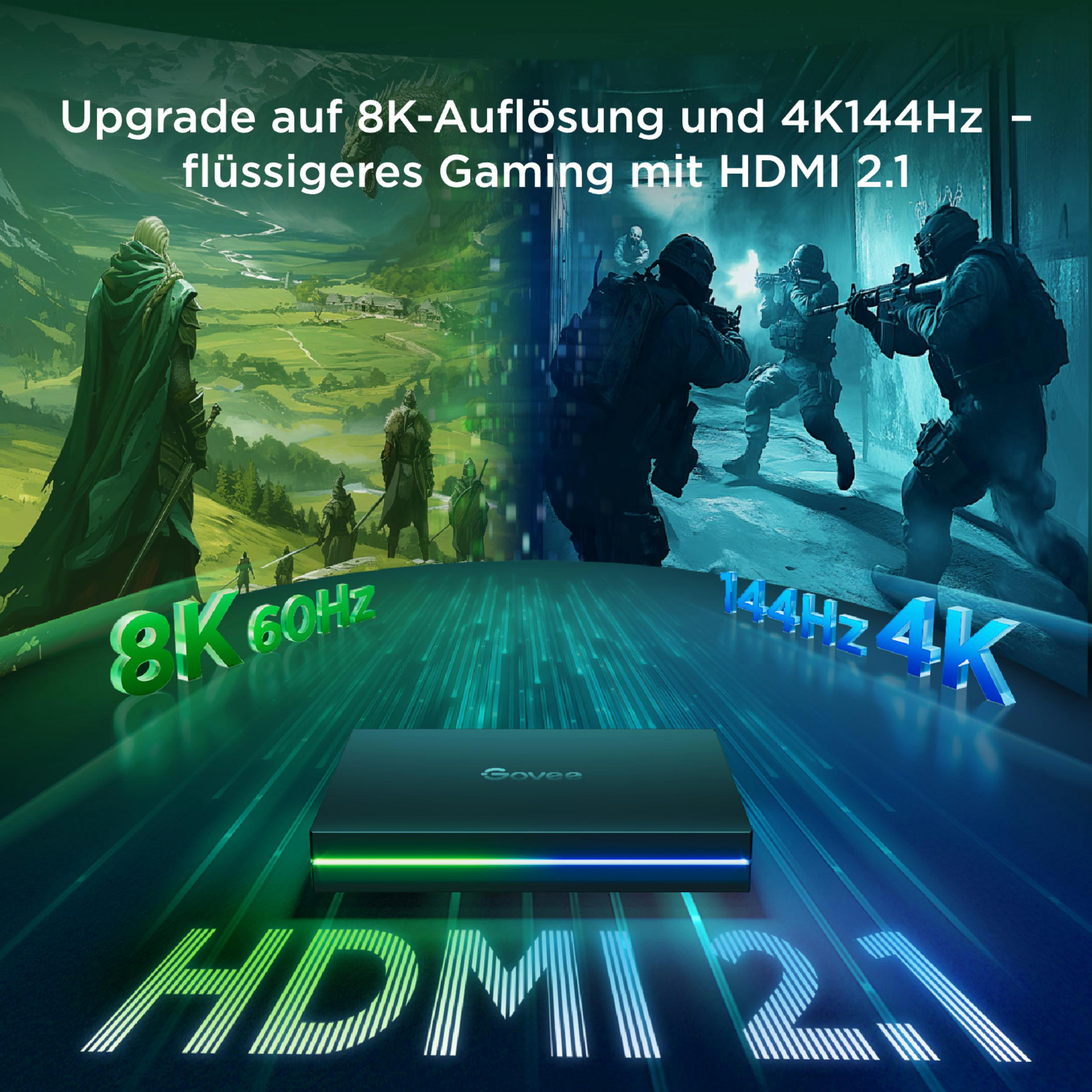 Gaming-Grafiken: Fantasy-Krieger und Soldaten mit 8K 60Hz und 4K 144Hz HDMI 2.1